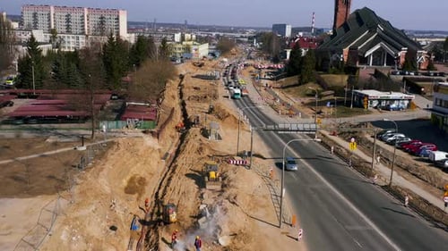 Road construction site aerial view