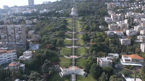 Aerial view of Bahai Gardens in Haifa city, Israel