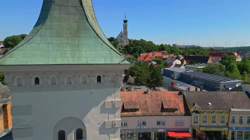 Houses And Buildings In Mistelbach Town In Austria - aerial shot