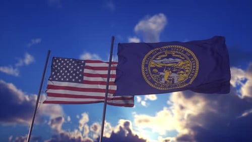Waving United States and Nebraska Flags Motion Graphic