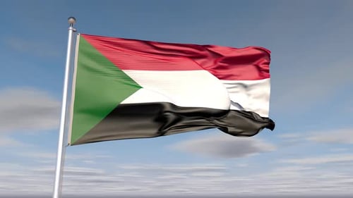 Waving Sudanese Flag Loop Against Blue Sky