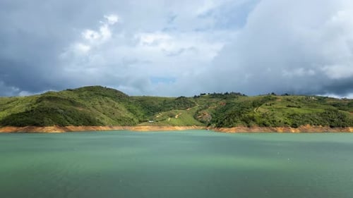 Aerial Drone Hyperlapse Lake Calima with Clouds Moving