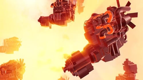 Floating Engine Blocks In Orange Glow