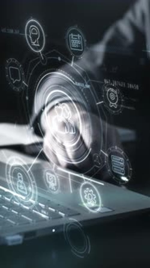 Futuristic Digital Network Connection with Corporate Data Icons UI