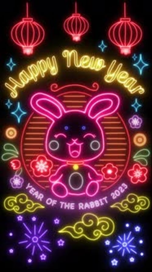 Happy Chinese New Year of the Rabbit Neon Celebration