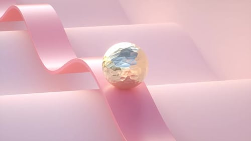 3d Render Animation of Golden Ball Sliding Pink Color