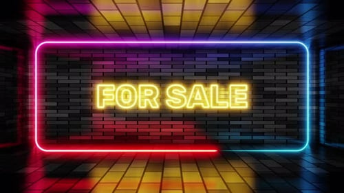 Animated Neon FOR SALE Sign on Brick Wall