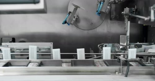 Medical factory assembly line packing medicine machine.