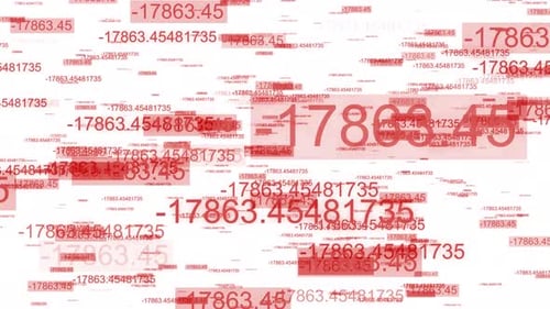 Fondo blanco de movimiento de partículas con codificación de números rojos