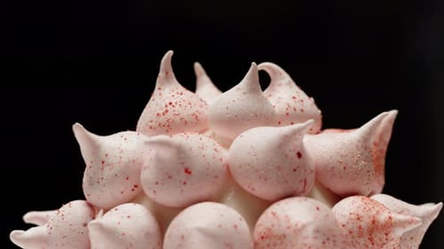Woman Chef Confectioner Decorating Birthday Cake Pie Pouring Caramel on Mousse Pink Cake Creamy