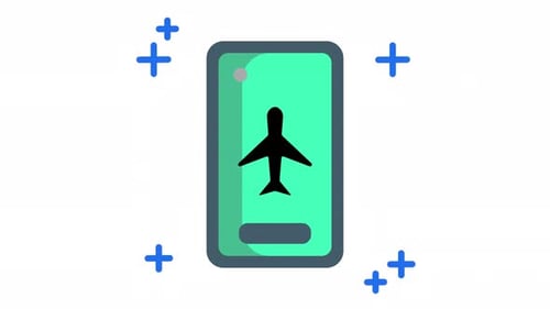 Animated Flat Design Airplane Icon on Smartphone