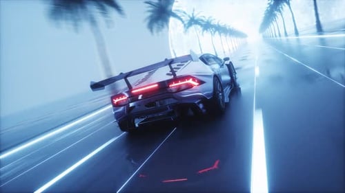 Sci Fi Sport Car Riding Synthwave Background