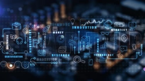 Infographics in Motion Over a Silicon Chip Background