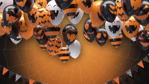 Animated Halloween Balloons with Flying Bats Background