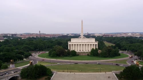 Lincoln memorial aerial view over Washington d c with cineflex and red epic w helium