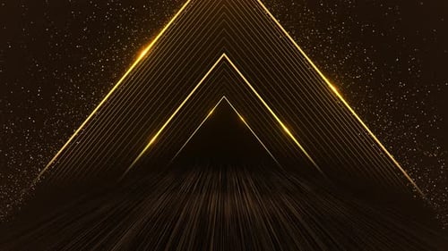 Abstract Golden Geometric Tunnel with Sparkling Particles Background