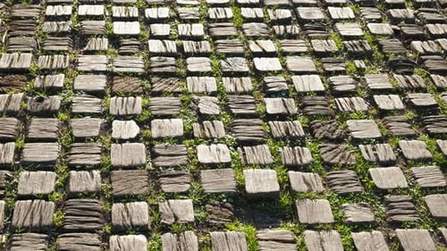 Wooden textured blocks on the street