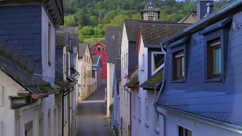 Rooftops of a charming UNESCO village street from the middle ages, Oberwesel, Rhine River Valley
