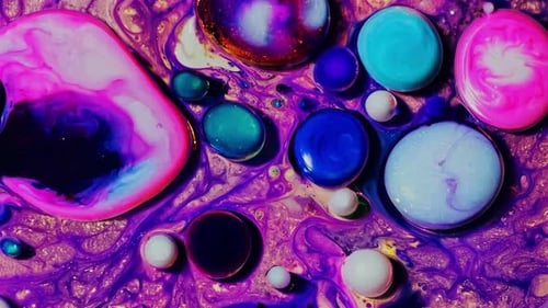 A Vibrant Abstract Liquid Art Composition Featuring Colorful Swirls and Engaging Bubbles