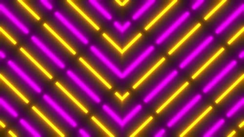 Dynamic neon light display with vibrant purple and orange glow against black