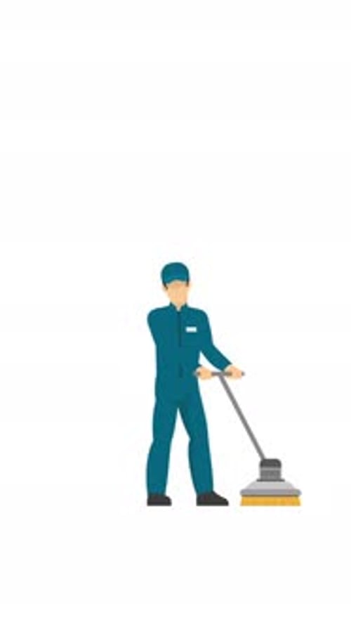 Flat Design Animation of a Man Operating a Floor Buffer