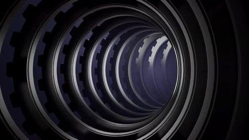 3D-Rendering eines Science-Fiction-Tunnels mit beweglichen Zahnringen