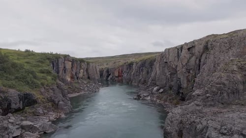 Aerial Footage of Iceland Waterfalls and Canyons in Summer Sunshine