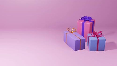 Animación de cajas de regalo. Renderizado 3D, espacio de copia. Regalo de regalos, Marketing móvil
