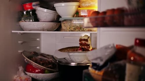 Overstuffed Refrigerator Full of Food and Leftovers