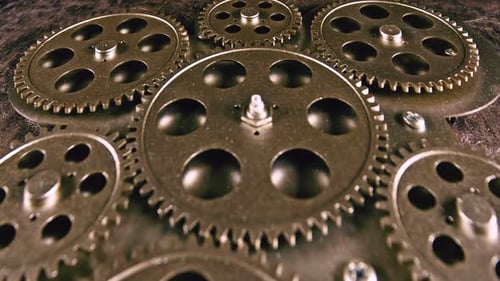 Rotating Gears Close Up Abstract Machine