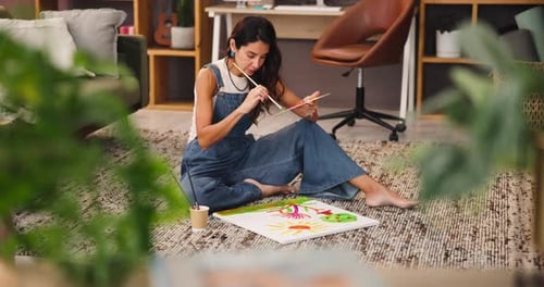 Woman Painting Art on Canvas at Home