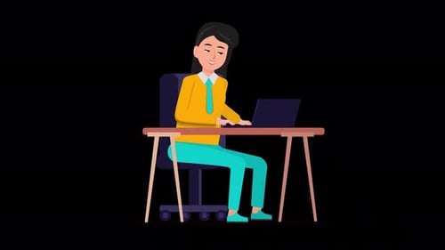 Happy female freelancer in the office working online, on transparent background