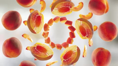 Juicy Peach Halves and Slices Rotating Loop Animation
