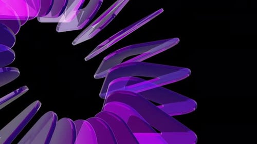 Abstract modern 3D glass shapes with purple gradient and holographic lighting. 4K loop animation