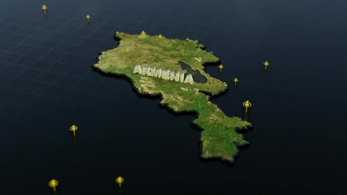 3D Animated Map of Armenia with Location Pins