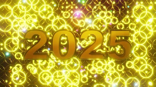 Golden 2025 New Year Celebration Title with Twinkling Lights