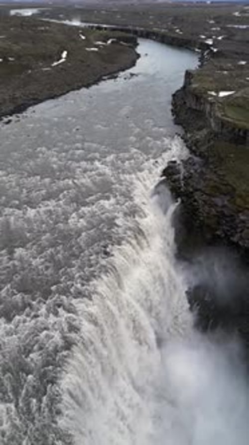 Aerial view of Dettifoss waterfall, Iceland.