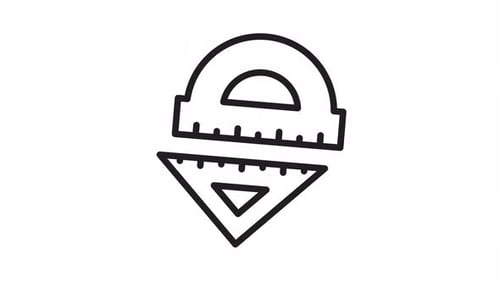 Animiertes Lineal mit Winkelmesser und Dreieckslinien-Grafiksymbol. Nahtloses Loop-Video