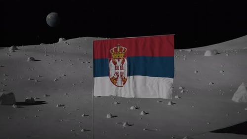 Serbian Flag Waving on Moon Surface with Earth in Space