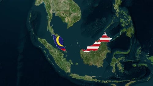 Malaysia Map with Flag Reveal Animation