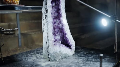 Stunning Amethyst Geode Encased in Ice on Display