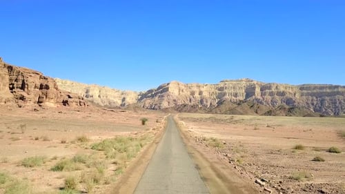 Old Desert road with desert mountain landscape, Aerial view