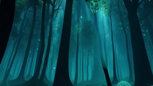 A Forest At Night With Glowing Plants