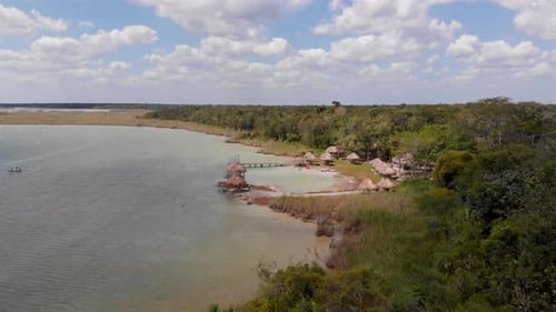 Drone Aerial view of Sijil Noh Ha village near Bacalar in Mexico