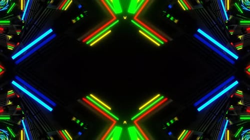 Multicolor Sci Fi Neon Glow Square Spiral Kaleidoscope Background Vj Loop In 4K