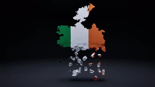 Ireland Map Flag Animation Assembles from Crumpled Pieces