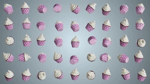 Seamless Loop of Floating Rotating Pink Cupcakes