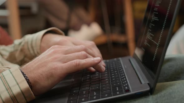 Man Typing Code on Laptop in Coworking Space, Technology Stock Footage ...