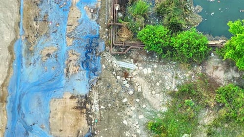 Polluted Waters in Industrial Area, Aerial View