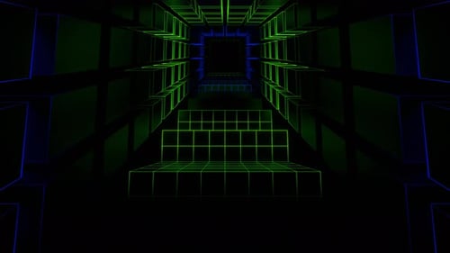 Blue And Green Neon Cyberpunk Stairs Background Vj Loop In 4K